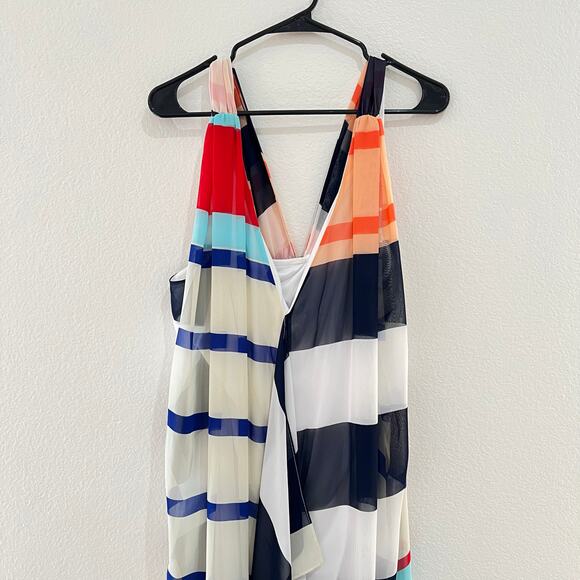 NWT Lane Bryant Cascade Striped Maxi Dress Chiffon Multicolor Cross Back Size 24 - Picture 4 of 14